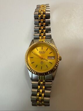 Two-Tone Gold and Silver Women's Watch with Yellow Dial